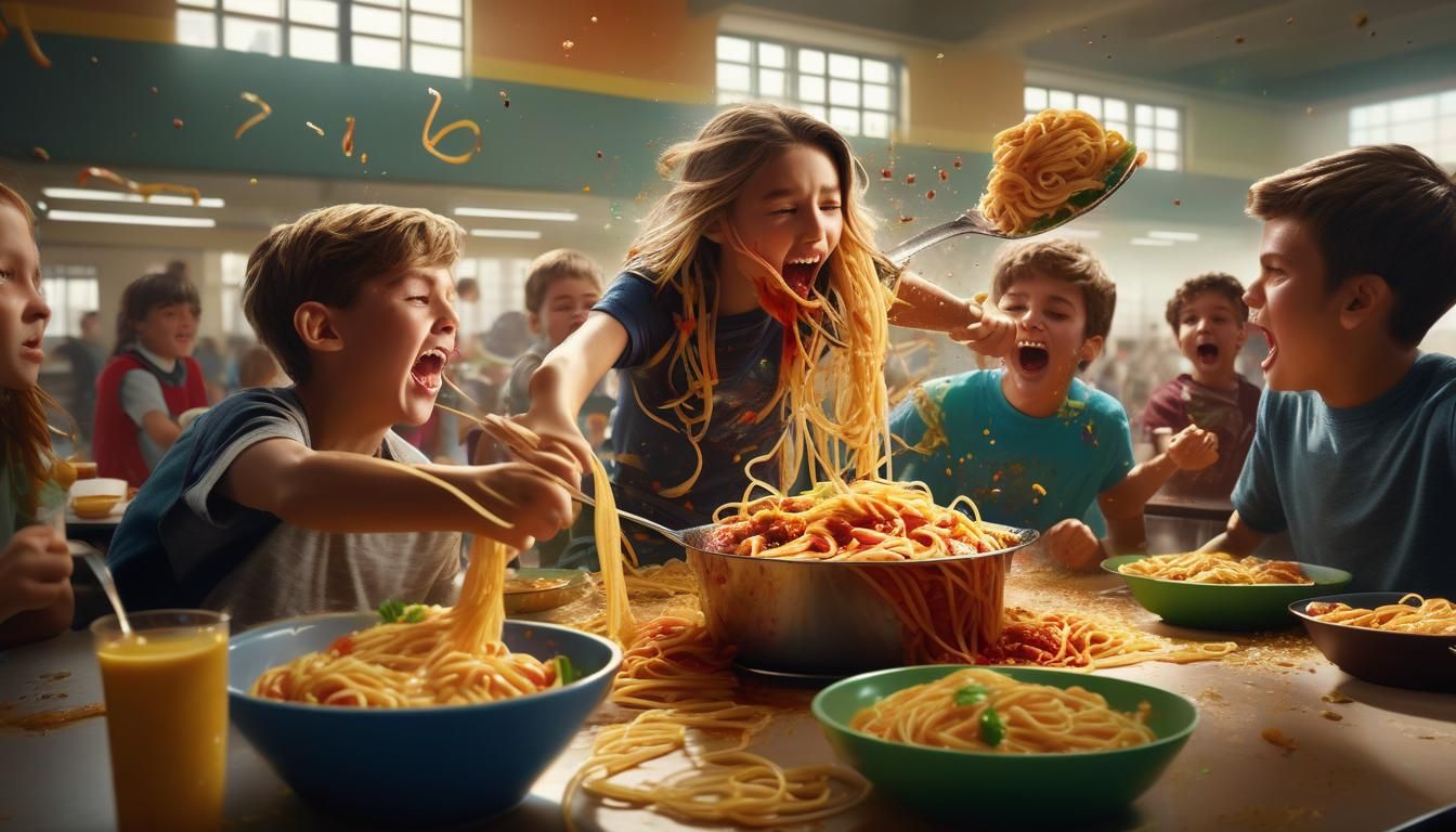 Food fight in the high school cafeteria