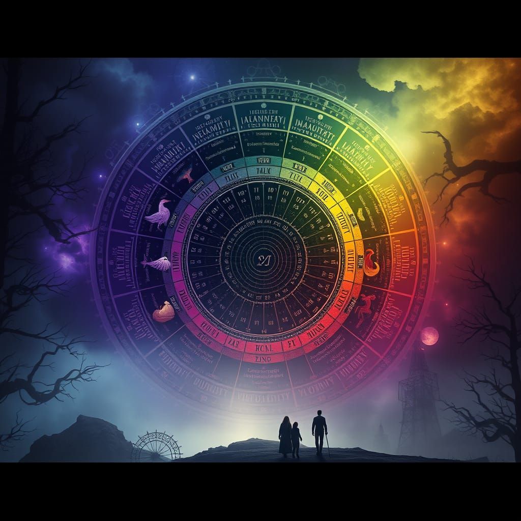 Baltic Mythology Ritual Year Calendar in Dark Fantasy Style