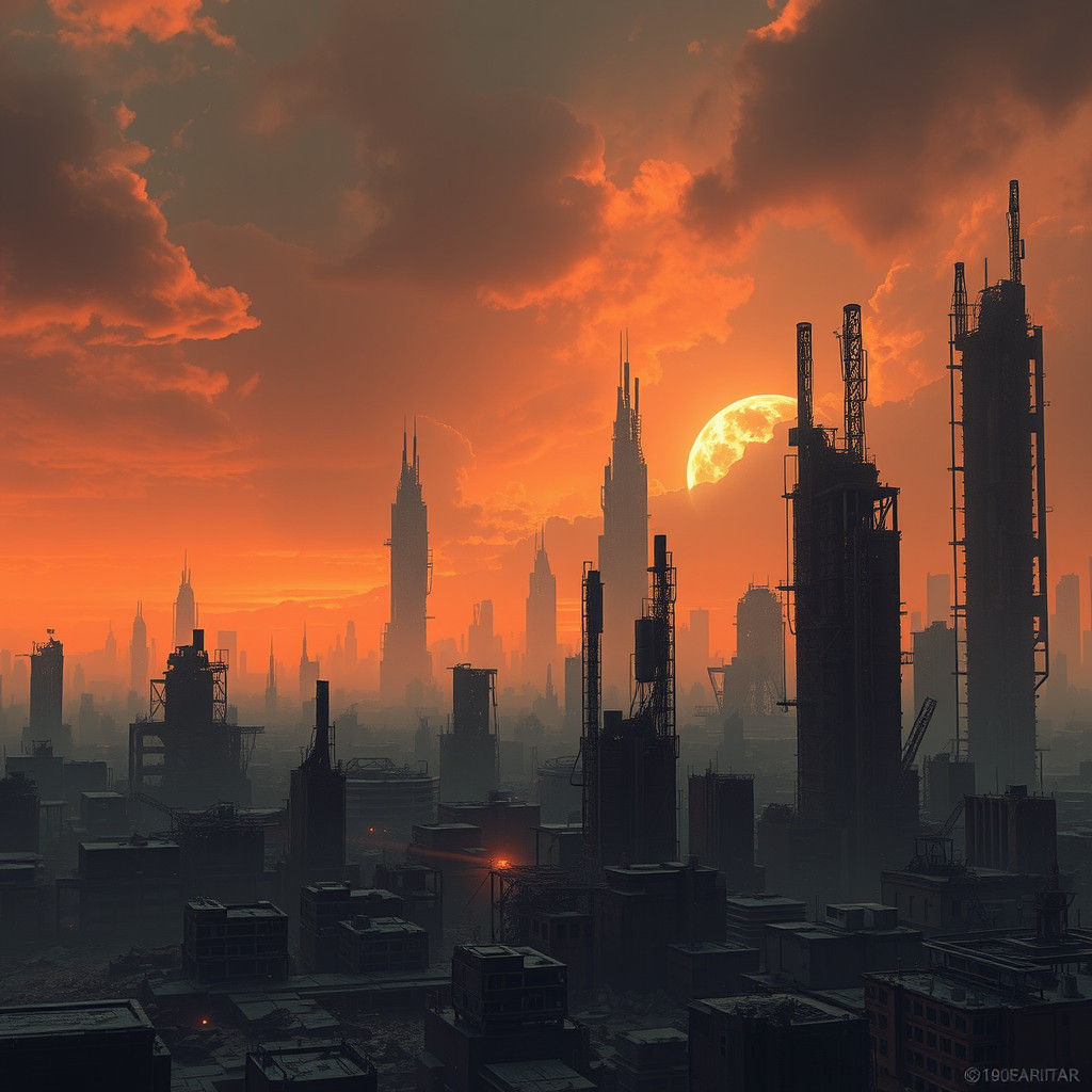 Post-Apocalyptic Cityscape in Industrial Futurism Style