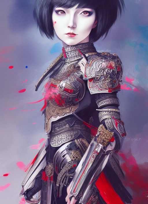 Female Warrior in Ornamental Armor, Digital Illustration