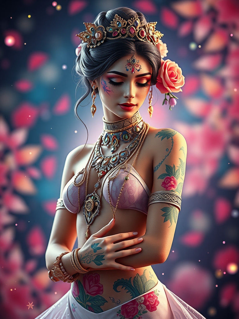 Ethereal Princess in Vibrant Body Paint, Inspired by Classic...