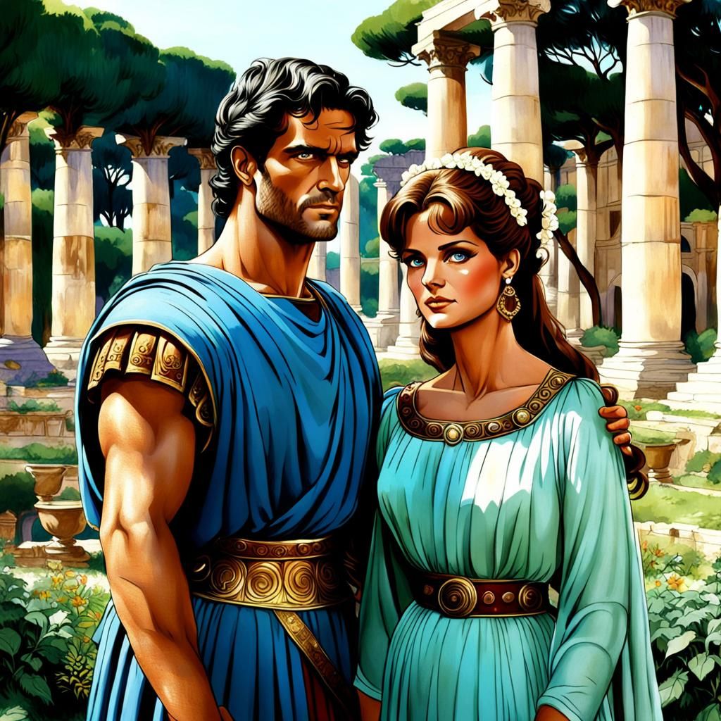 Ancient Rome Anime Style Illustration of Young Couple