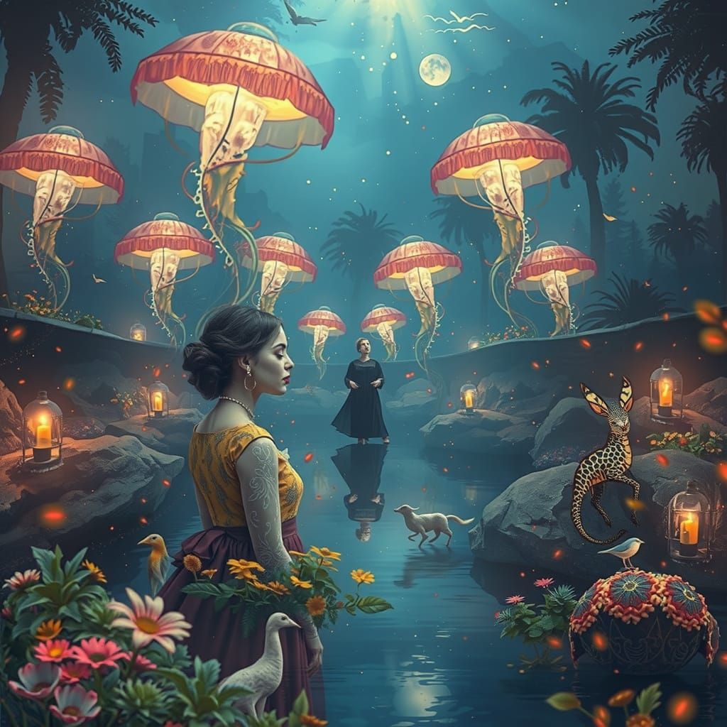 Dreamy Double Exposure Portrait in Mixed-Media Style