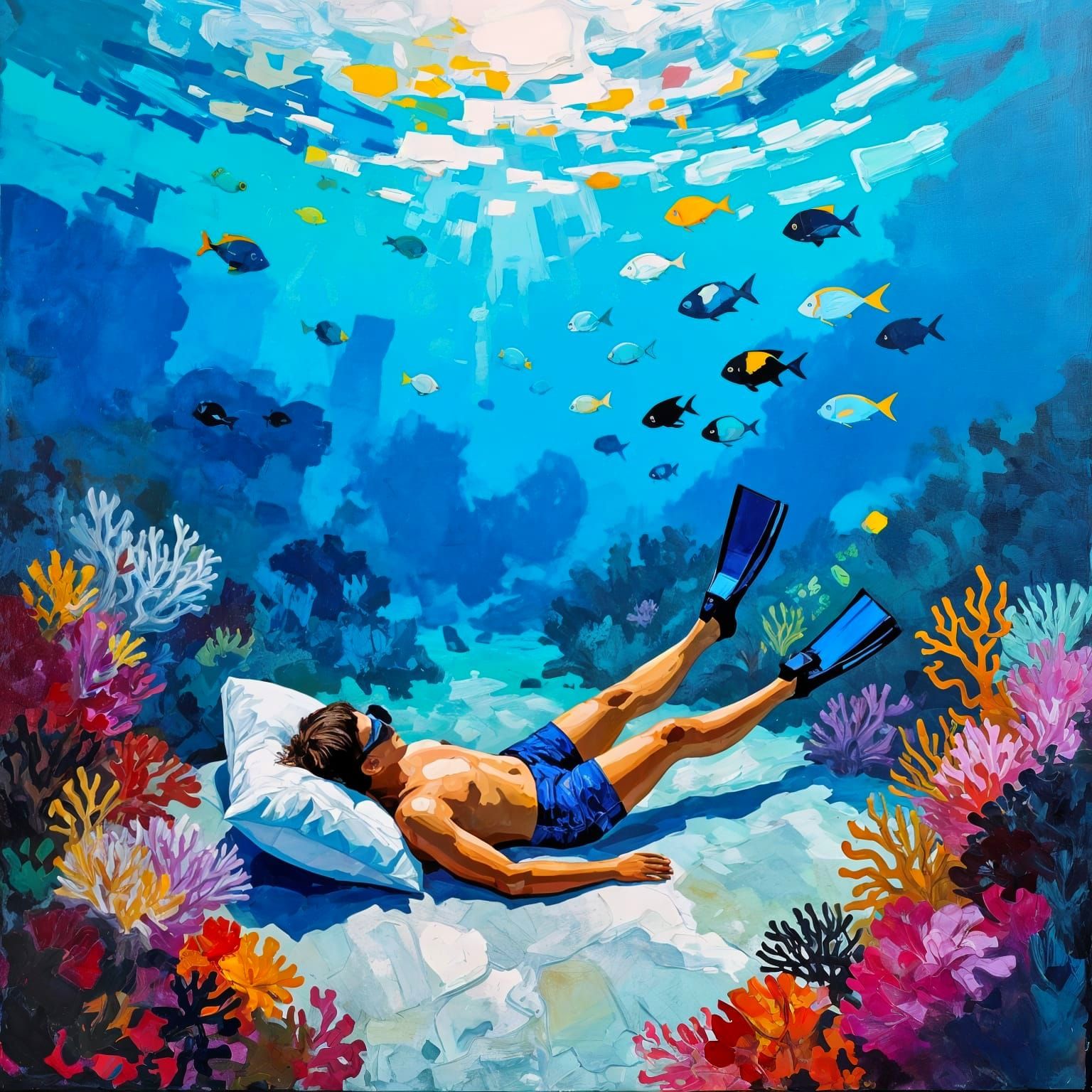 Underwater Coral Reef in Abstract Expressionist Style