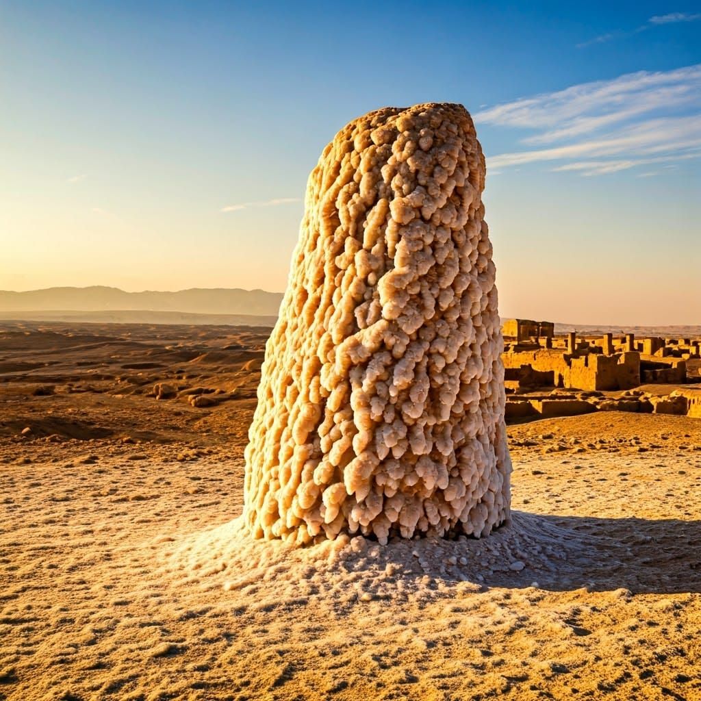 Crystalline Salt Pillar Overlooks Sodom and Gomorrah