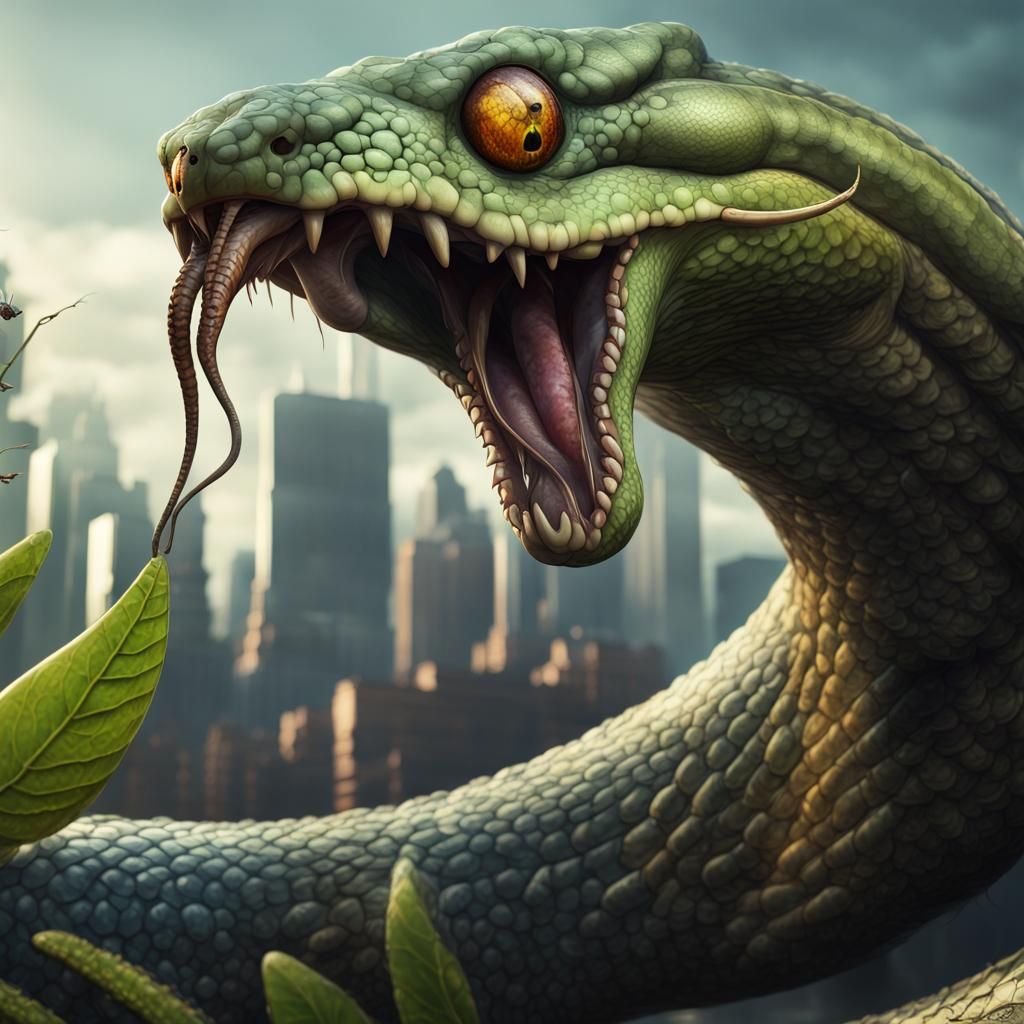 Giant Insect-Eyed Snake Kaiju: Fantasy Concept Art