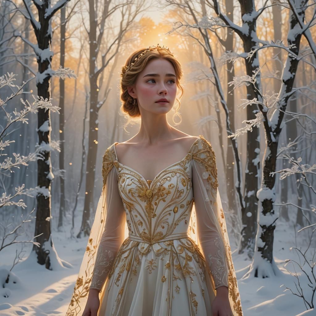 Elegant Lady in Snow, Pixar-Inspired 3D Art