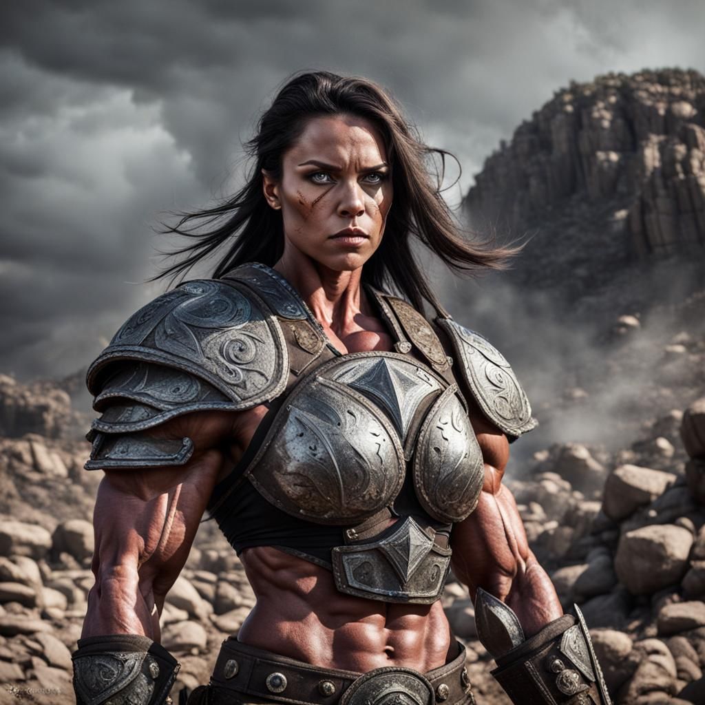 Female Barbarian Warrior with Massive Muscles