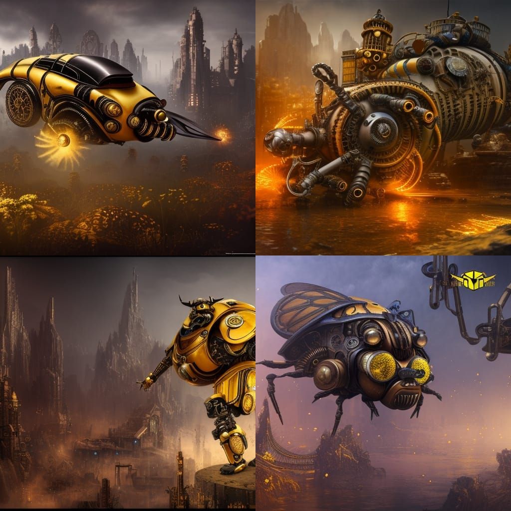 Steampunk Bumblebee Automaton in Detailed Matte Painting