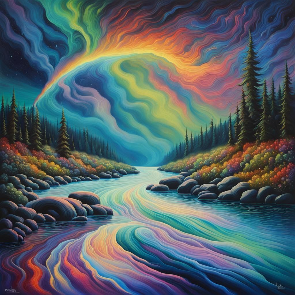 Cosmic River in Surreal Oil Painting