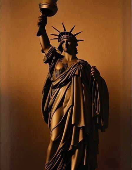 Statue of Liberty, sepia tones, film grain