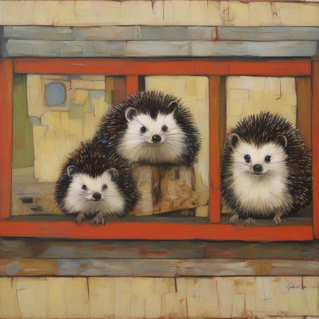 Angry Hedgehogs on a Train in Artistic Realism Style