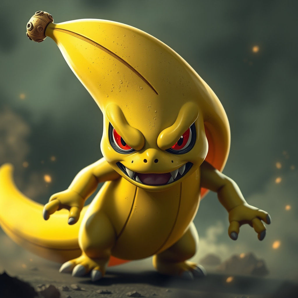 Hyperrealistic Angry Banana-Pokémon in Video Game Anime Styl...