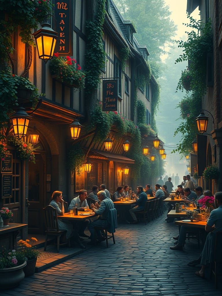 Intimate medieval cobbled street.