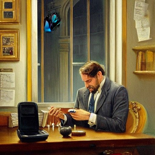 Hypnotist in London Office as Oil Painting