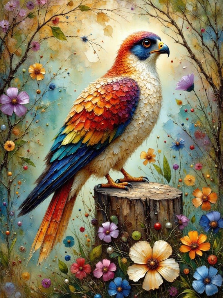 Falcon on Stump: Detailed Paper Quilling Artwork