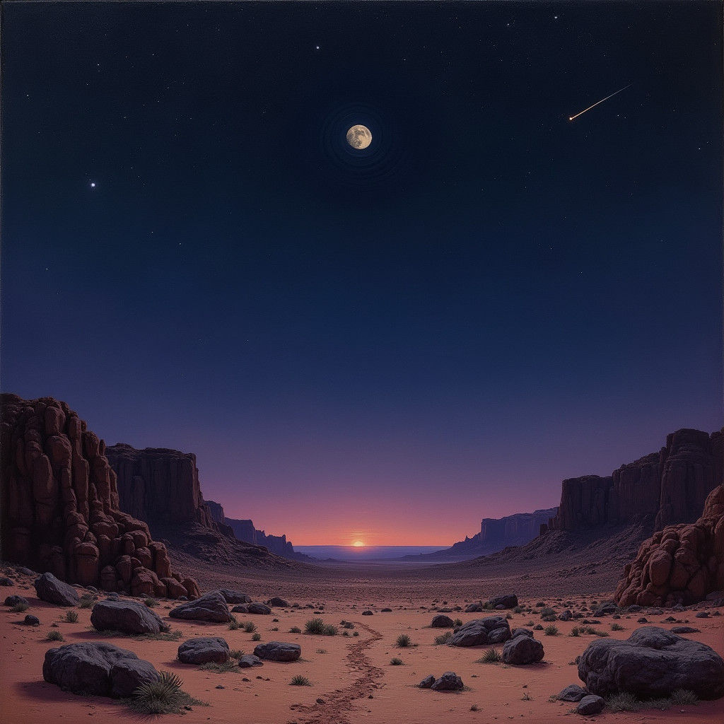 Starlit Desert Landscape in Expressive Painting Style