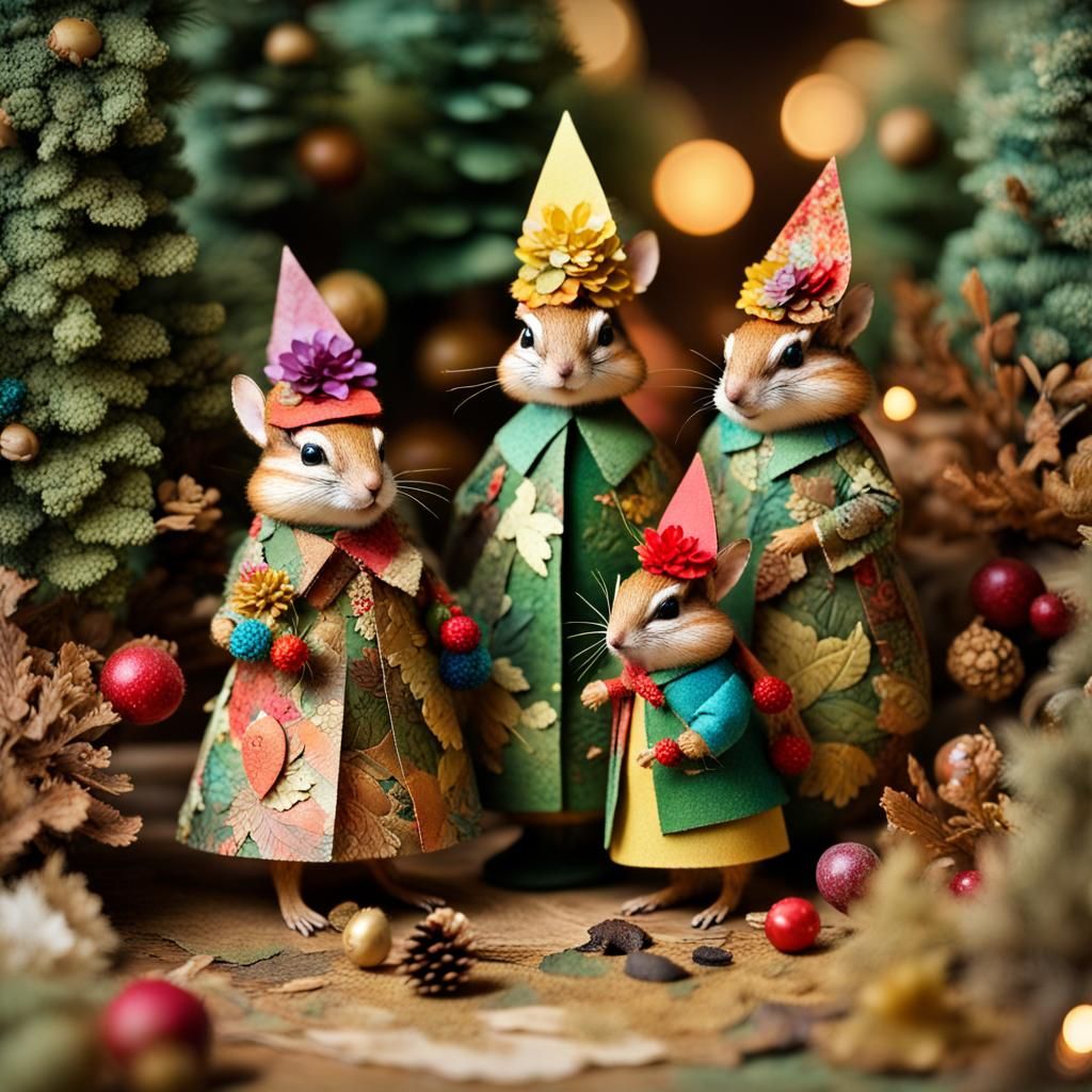 Festive Chipmunks Decorating Christmas Tree Collage