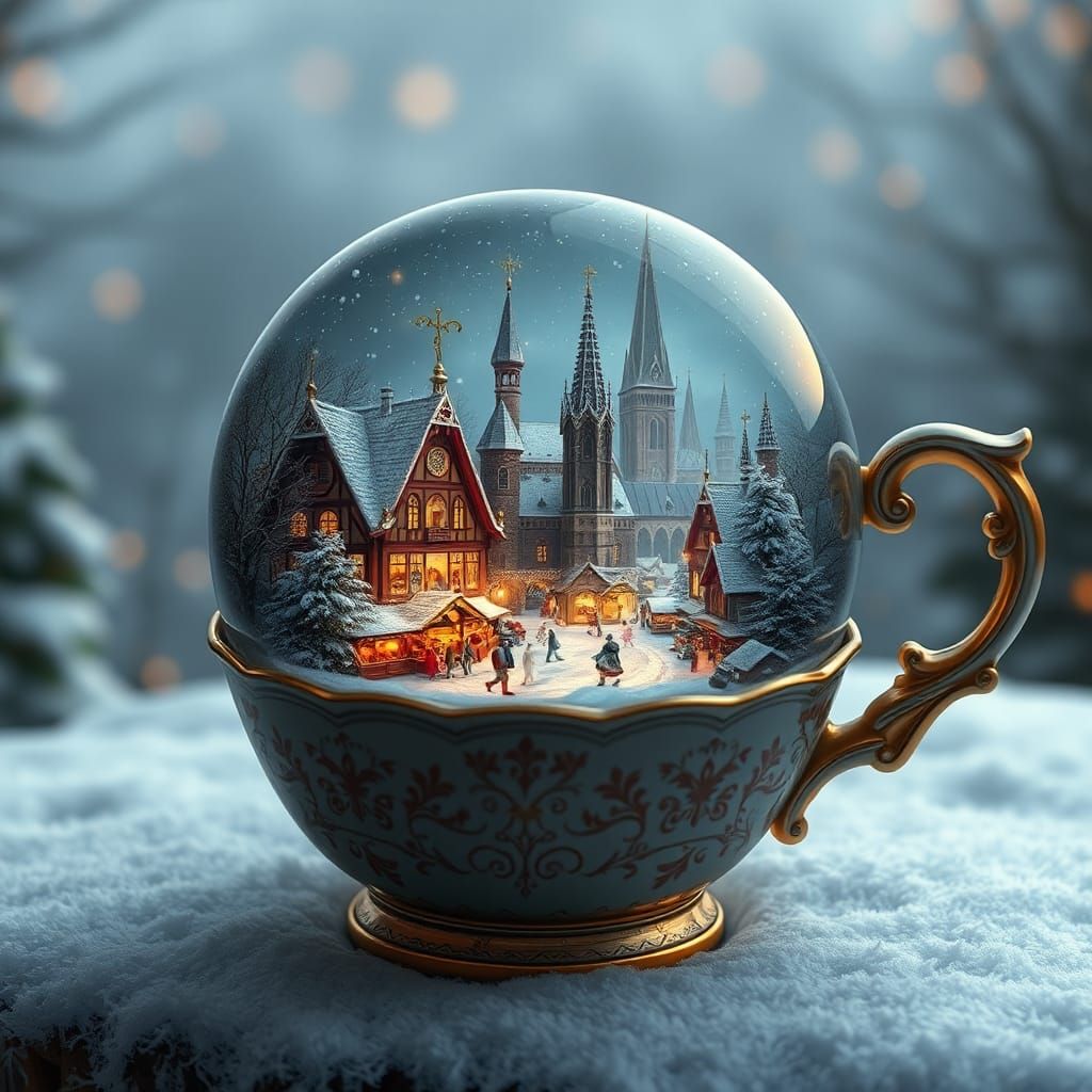 Christmas Market Inside Porcelain Cup: Matte Painting