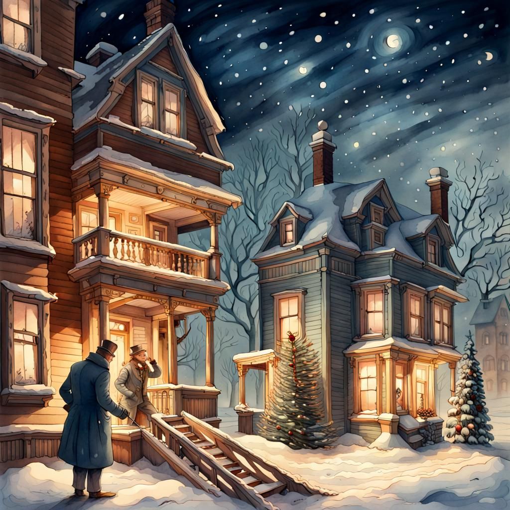 Confused Man Near Catapult on Winter Night