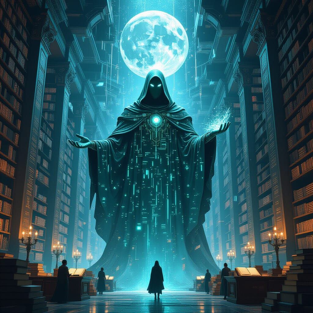 Colossal Scroll Entity in Infinite Library Concept Art