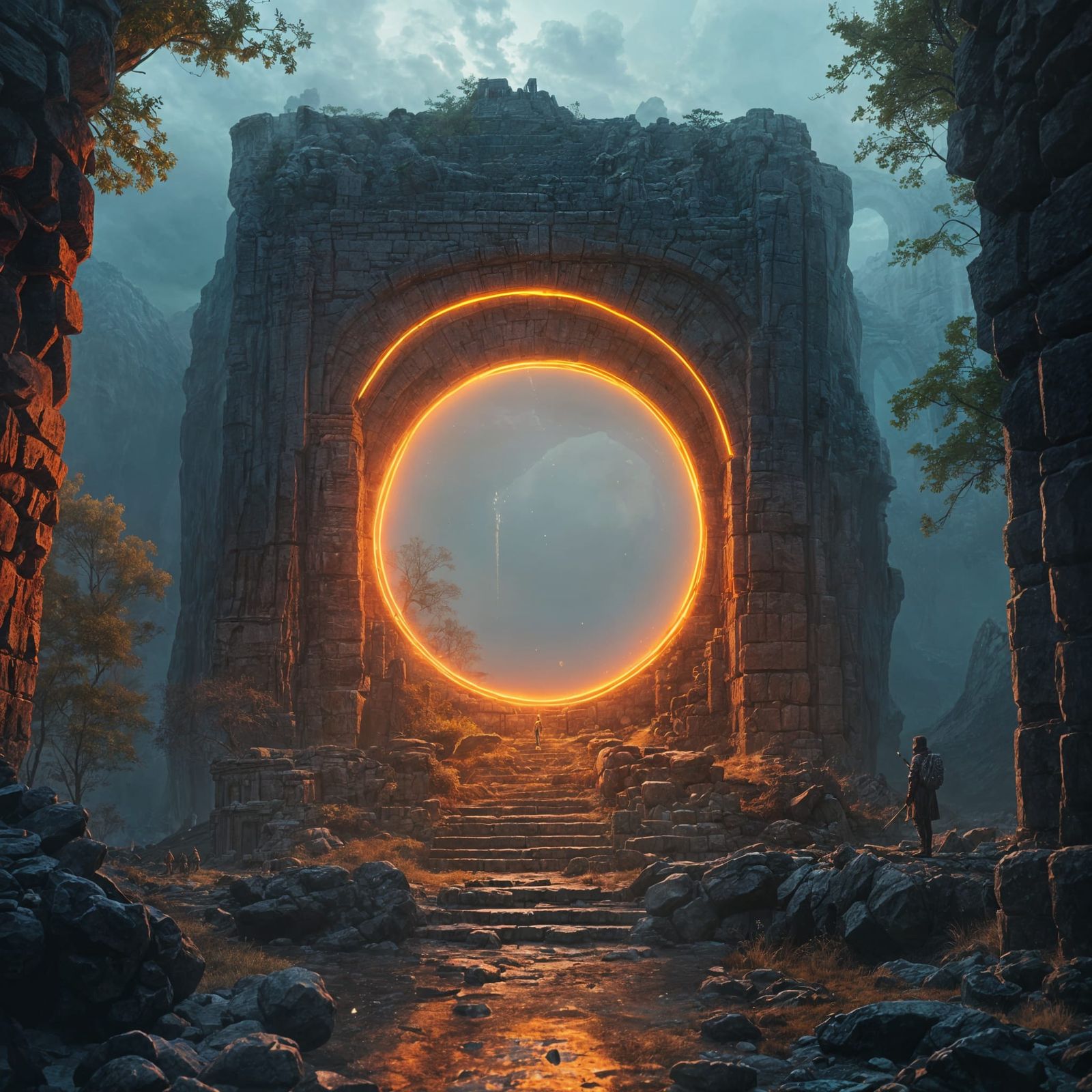 Fantasy Portal in Ancient Ruins, Digital Art
