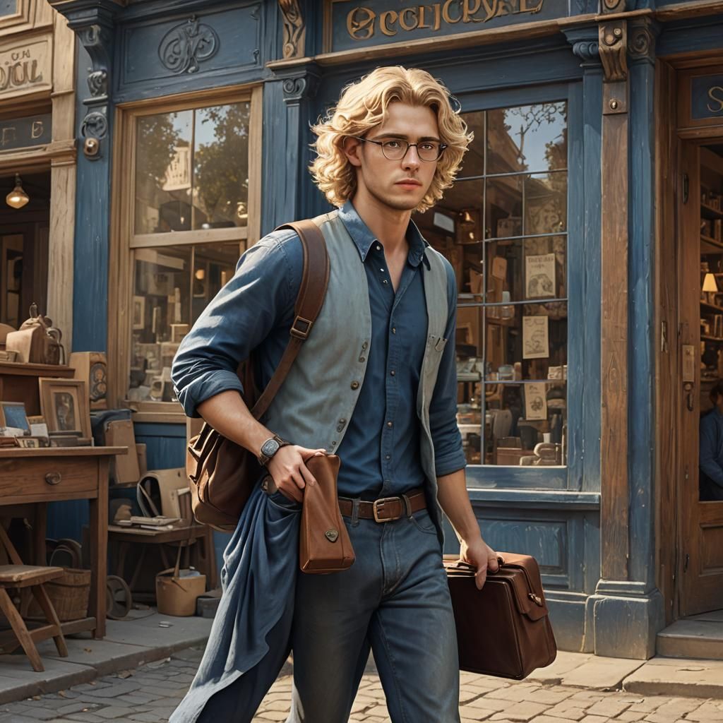 Peter Walks Past Antique Shop in Art Deco Style