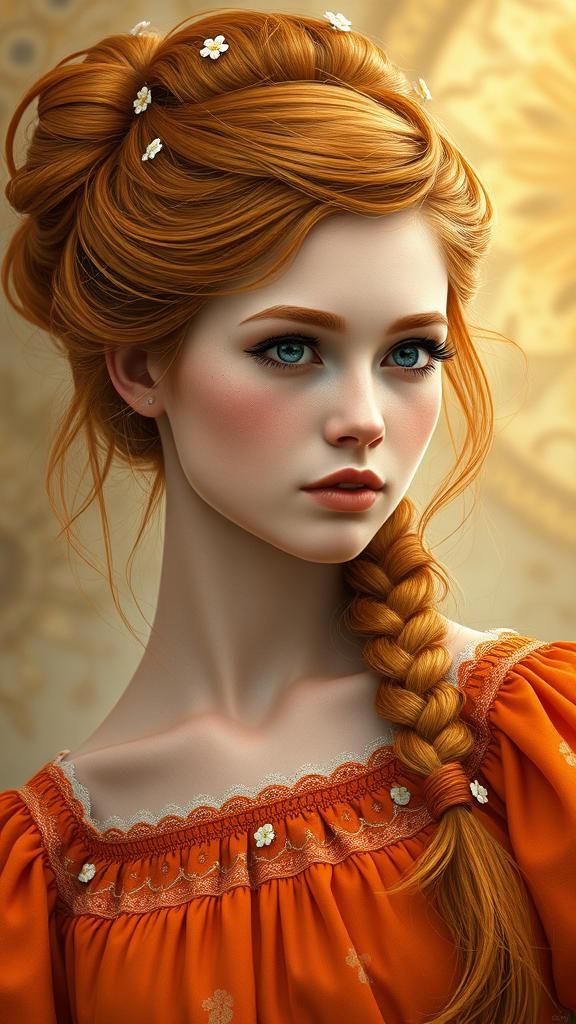 Elegant Ginger Woman in Dreamlike Digital Painting