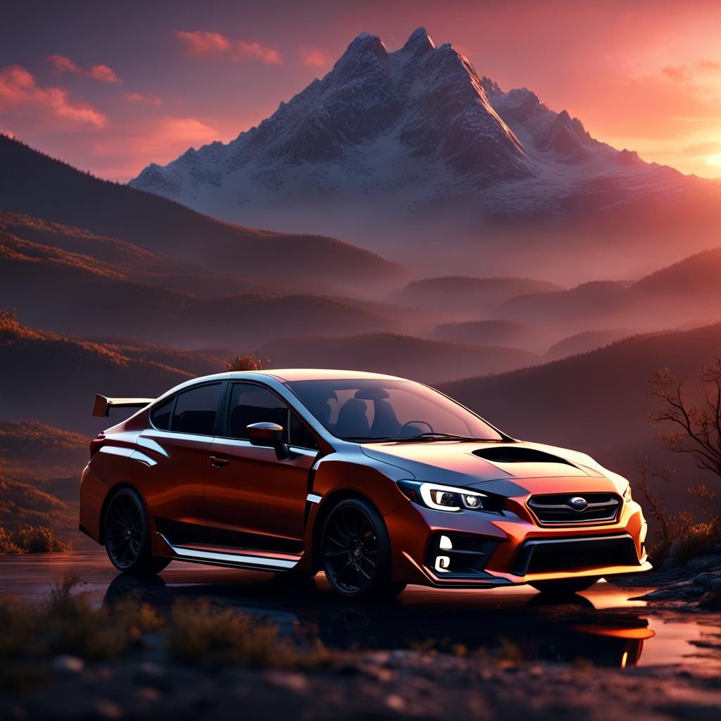 Subaru WRX at Mountain Sunset: Matte Painting