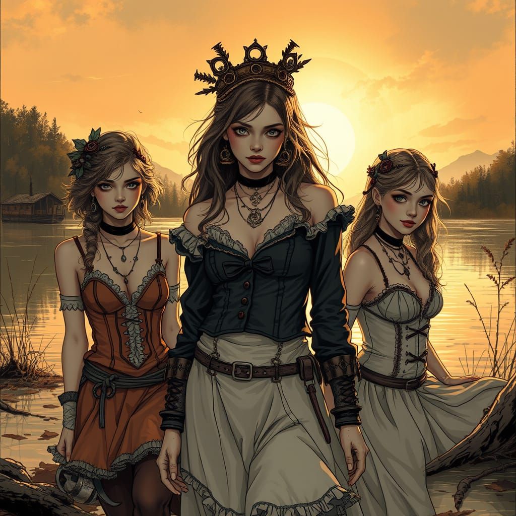 Victorian Women by Isolated Lakes: Comic Book Art
