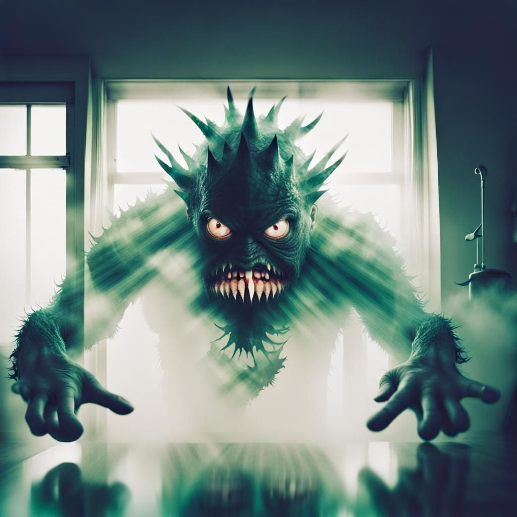 Distorted Monster Attack with Double Exposure