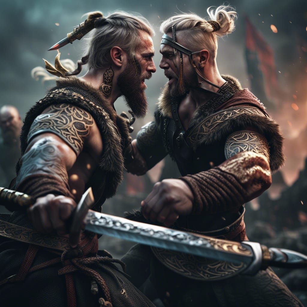 Viking Warriors Clash in Detailed Matte Painting