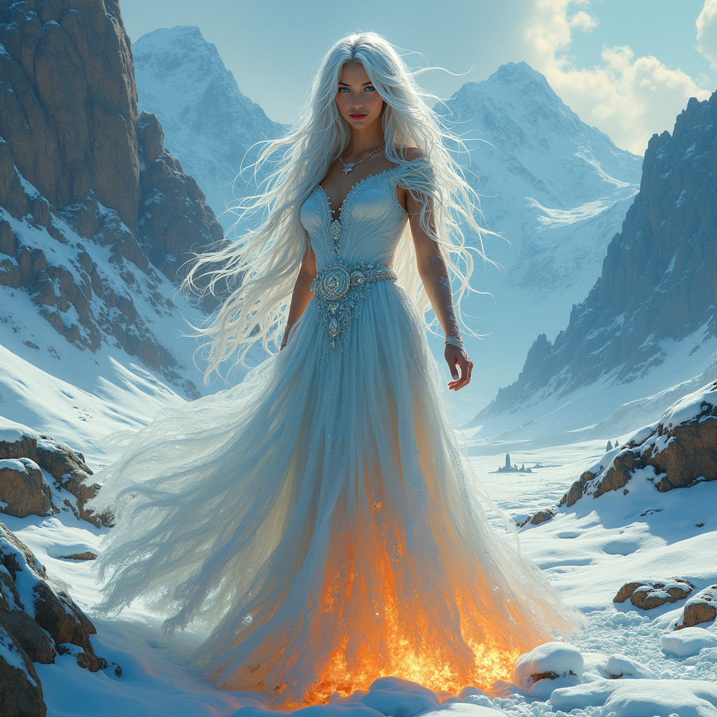 Mystical Goddess of Ice and Fire in Fantasy Art