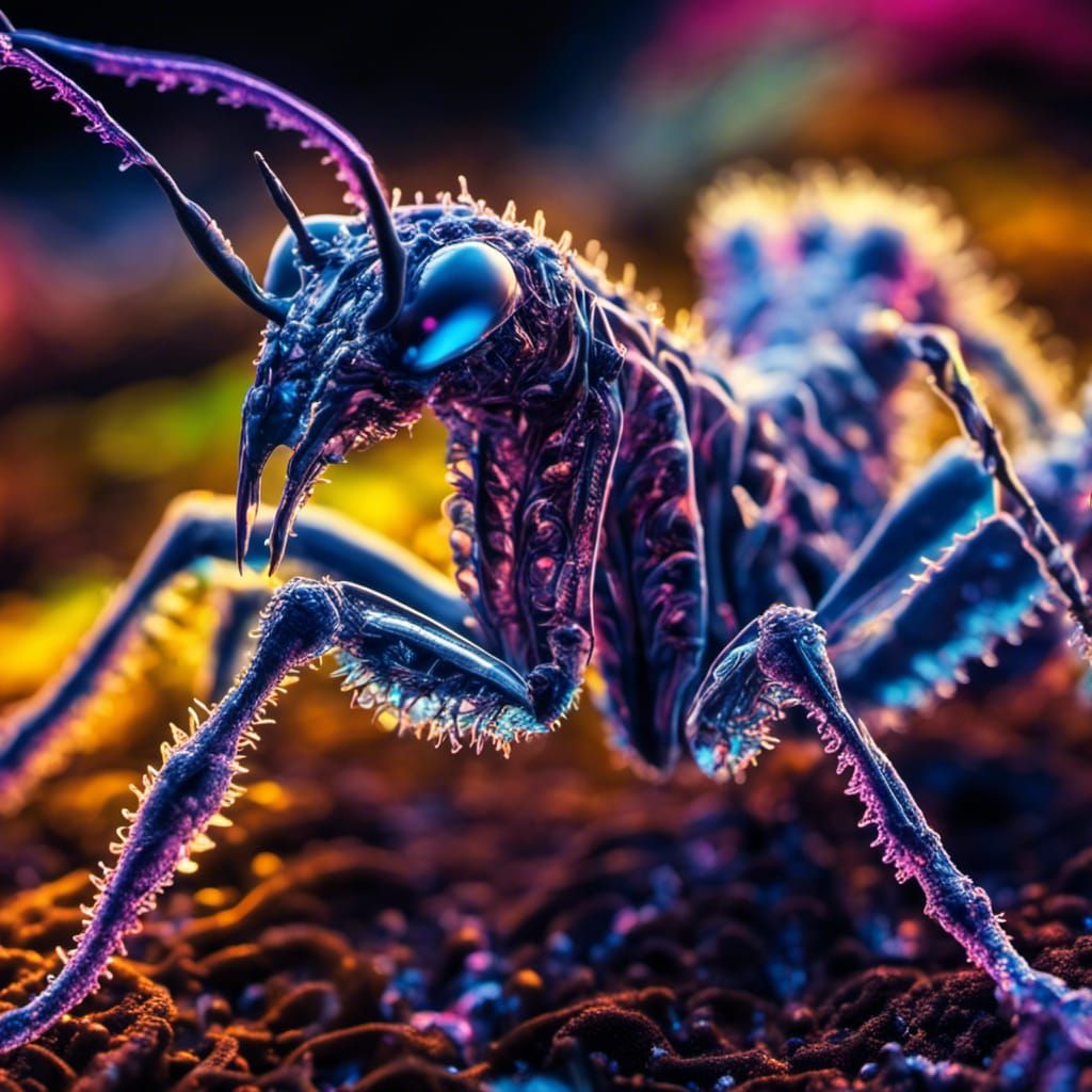 Alien Mantid: Transparent Neon Vitrification in Digital Art