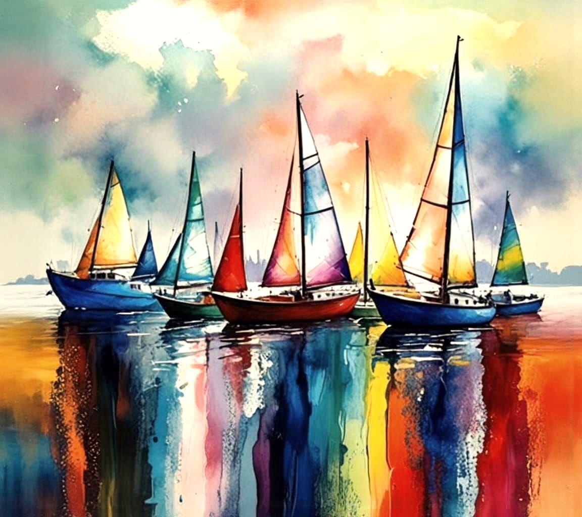 vibrant boats, Glossy and vibrant. Landscape ratio
