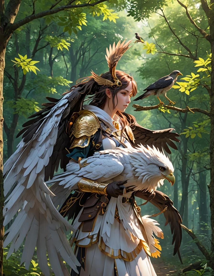 Virgo Goddess with Hawk in Anime Style