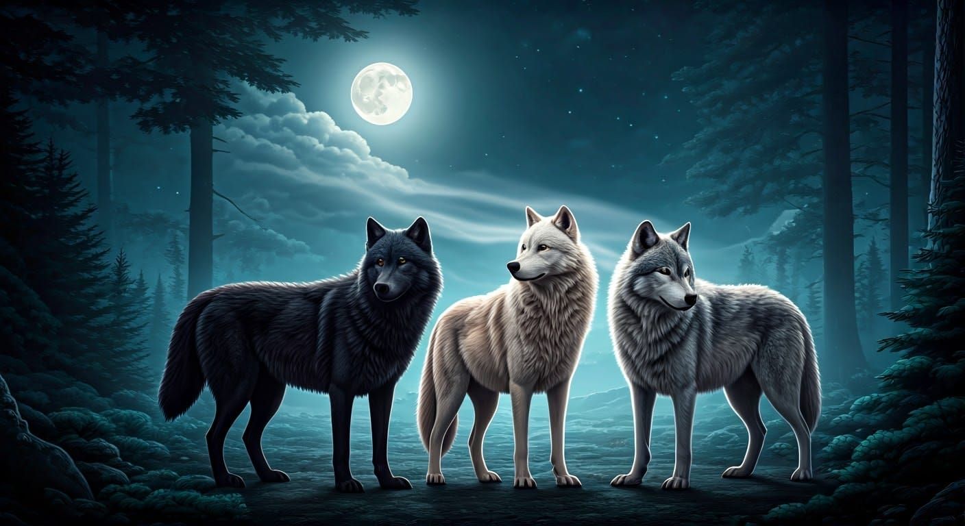Wolves in Mystical Forest, Cinematic Lighting