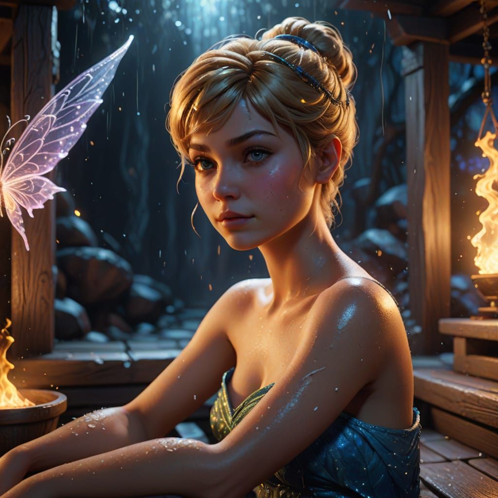 Tinkerbell in a Glowing Sauna: Fantasy Art