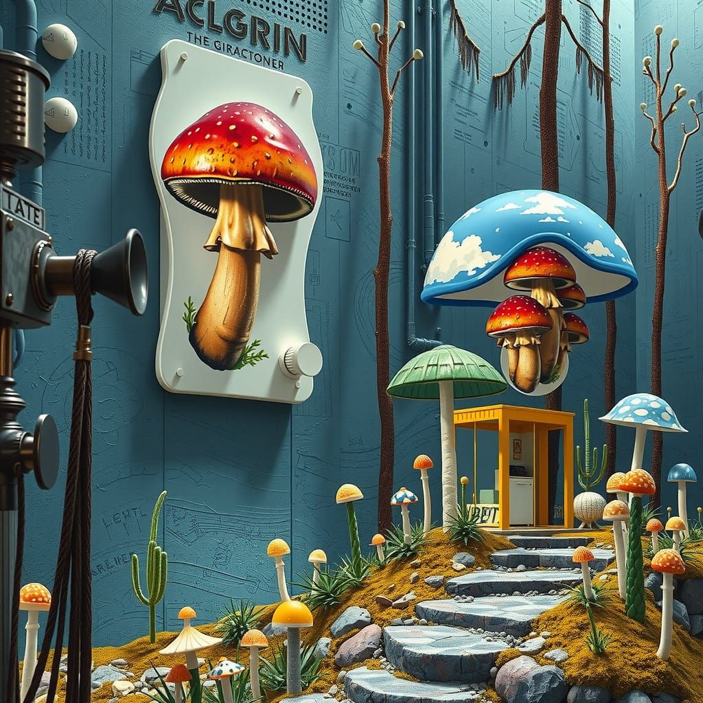 Surreal Mushroom Flags and Brutalist Chewing Gum Cabin