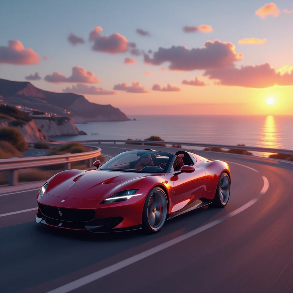 Ferrari Monza SP1 on Coastal Road at Sunset