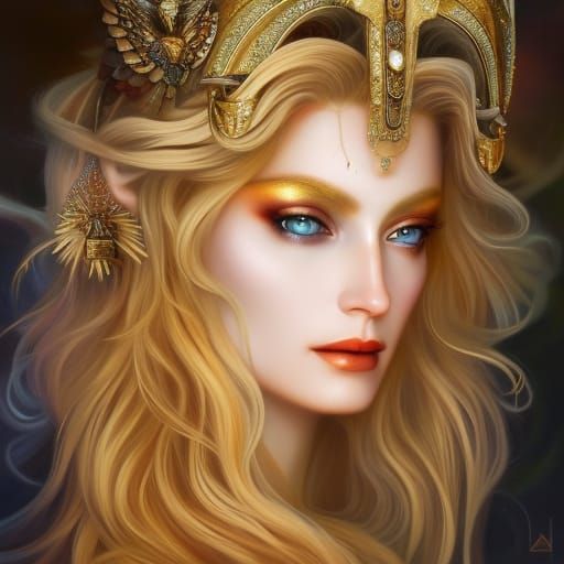 Goddess Freya Portrait in Surrealist Baroque Style