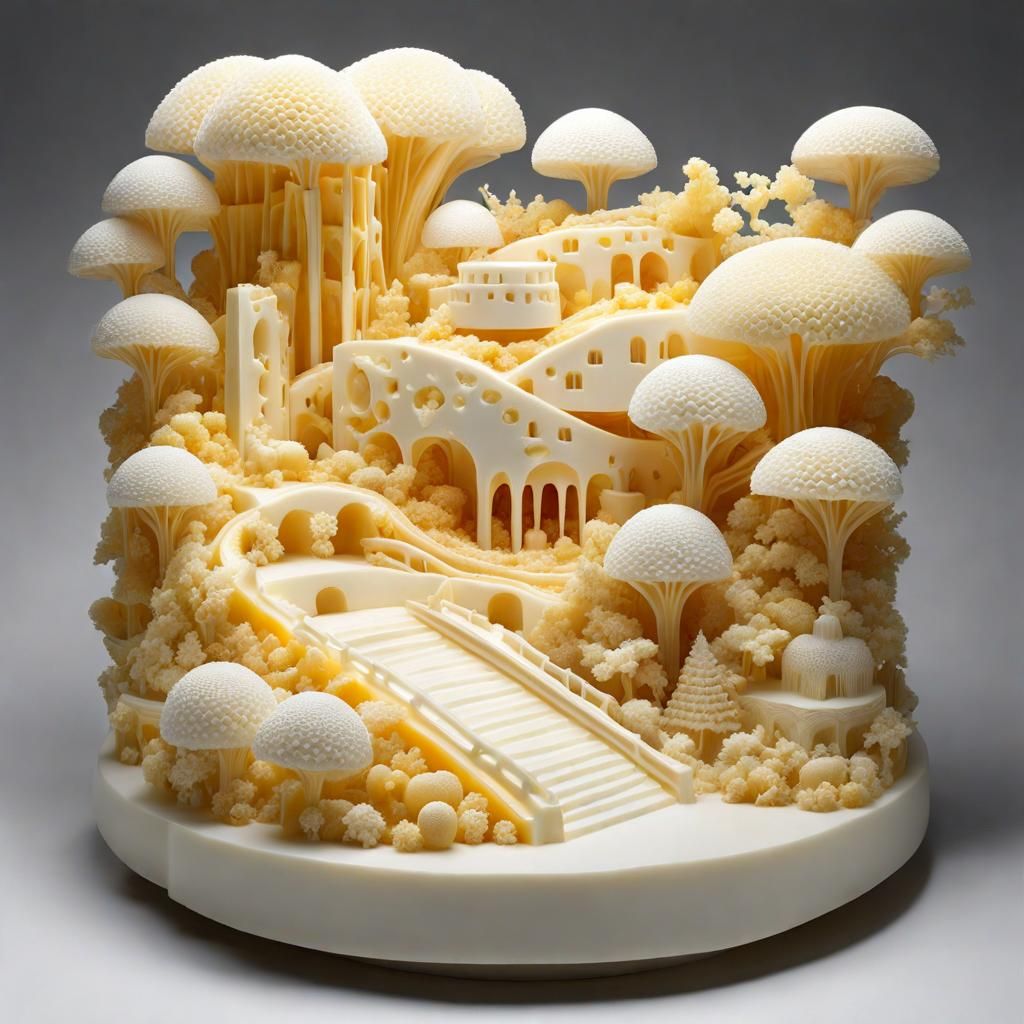 Make only out of cheese, different kinds of cheese, carved!!!!  Intricate WHITE Only Japanese Fantasy landscape made of ...