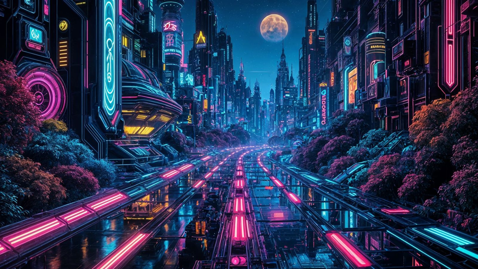 Neon Cyberpunk Cityscape with Glowing Accents