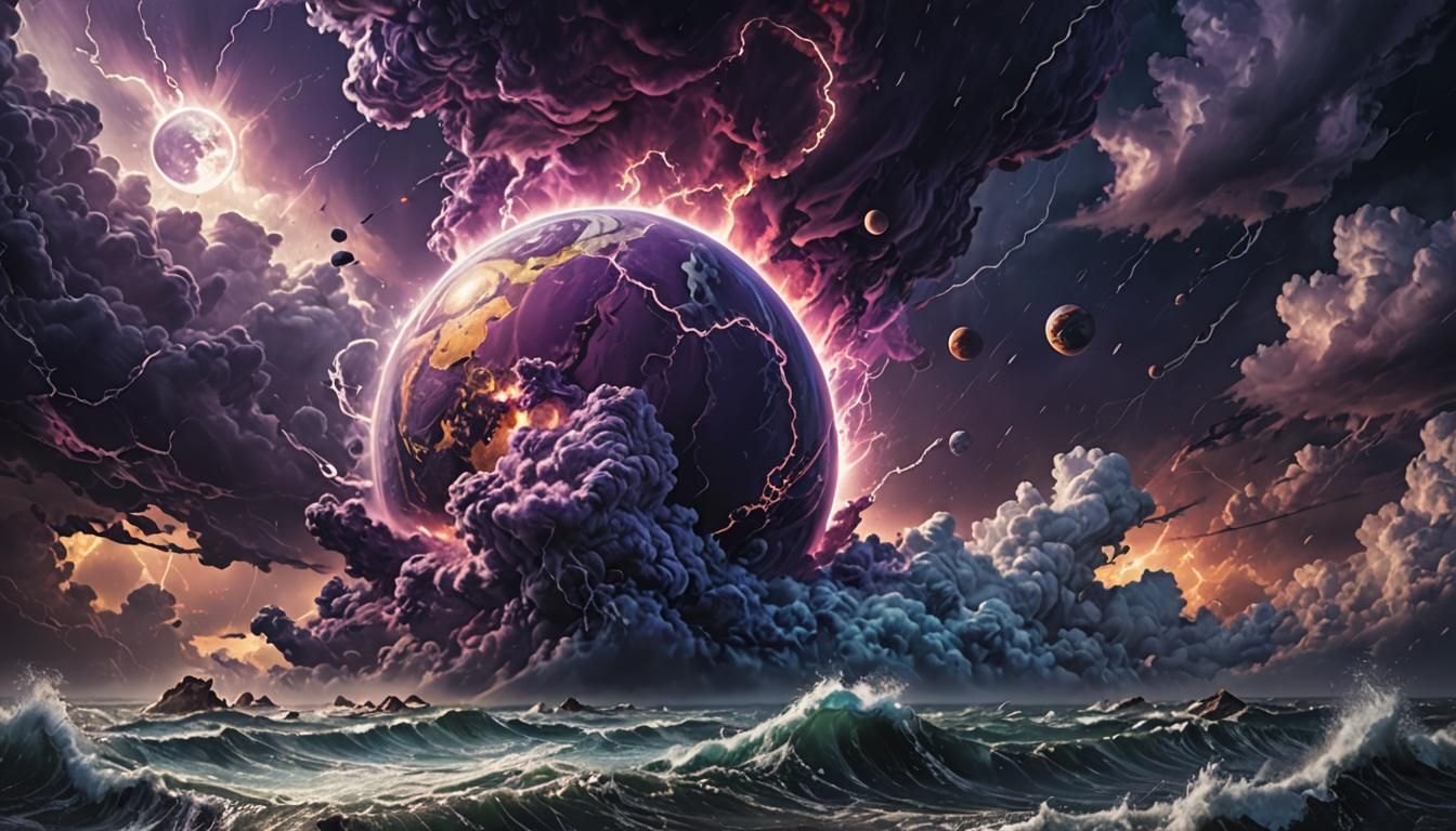 Hyperrealistic Purple Storm Planet Concept Art