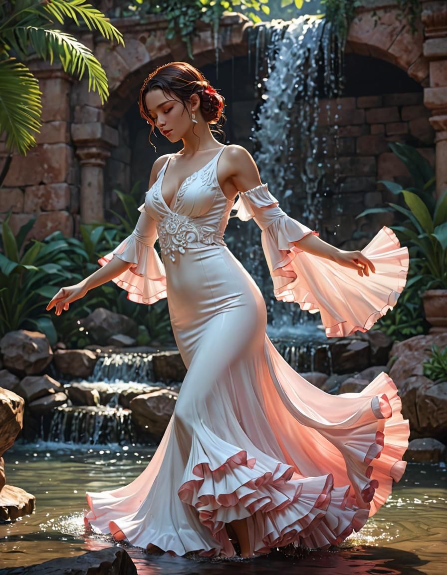 Flowing Water Flamenco in Anime Art Style