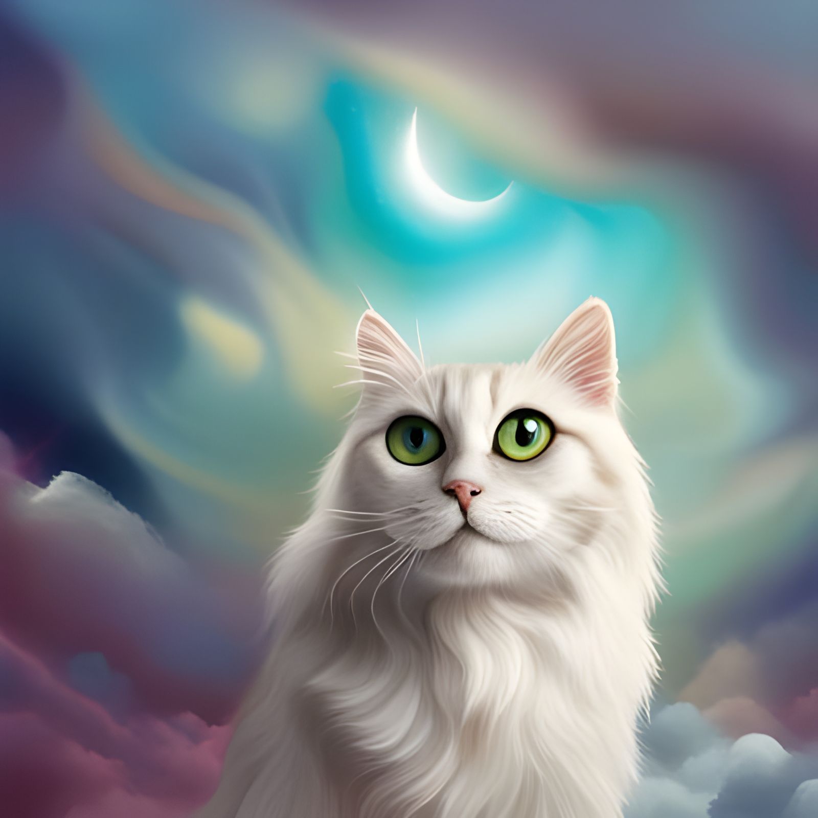 Mystical Cat on Colorful Cloudscape