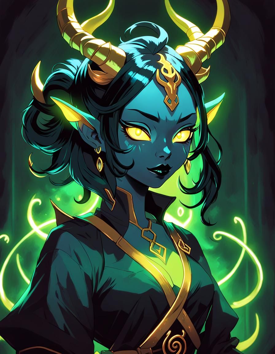 Neon Demon Girl Portrait in Anime Style