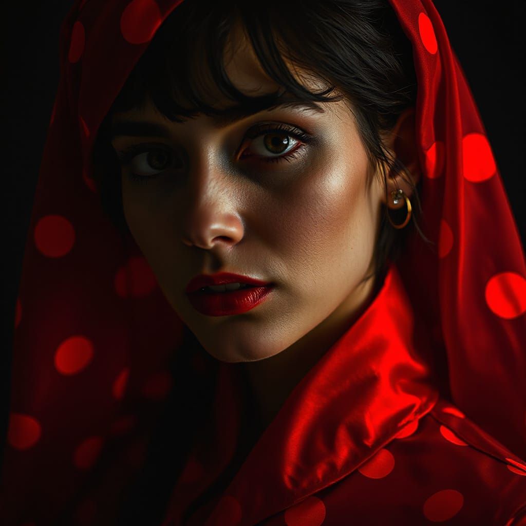 Woman in Red Silk: Surrealist Portrait