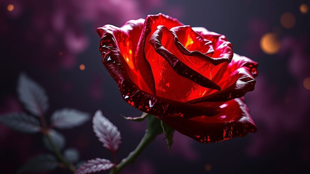 Red rose made of rock crystal Epic cinematic brilliant stunning intricate meticulously detailed dramatic atmospheric max...