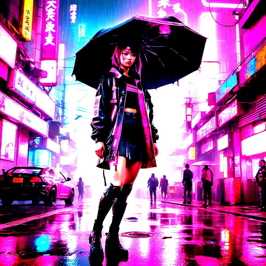Japanese Schoolgirl in Cyberpunk 2099 Neon